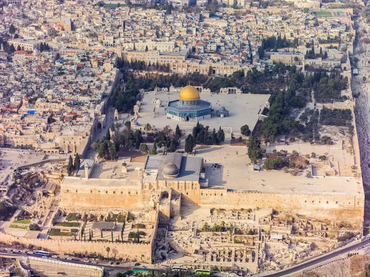 Aerial view of the Old City of Jerusalem and the Temple Mount
