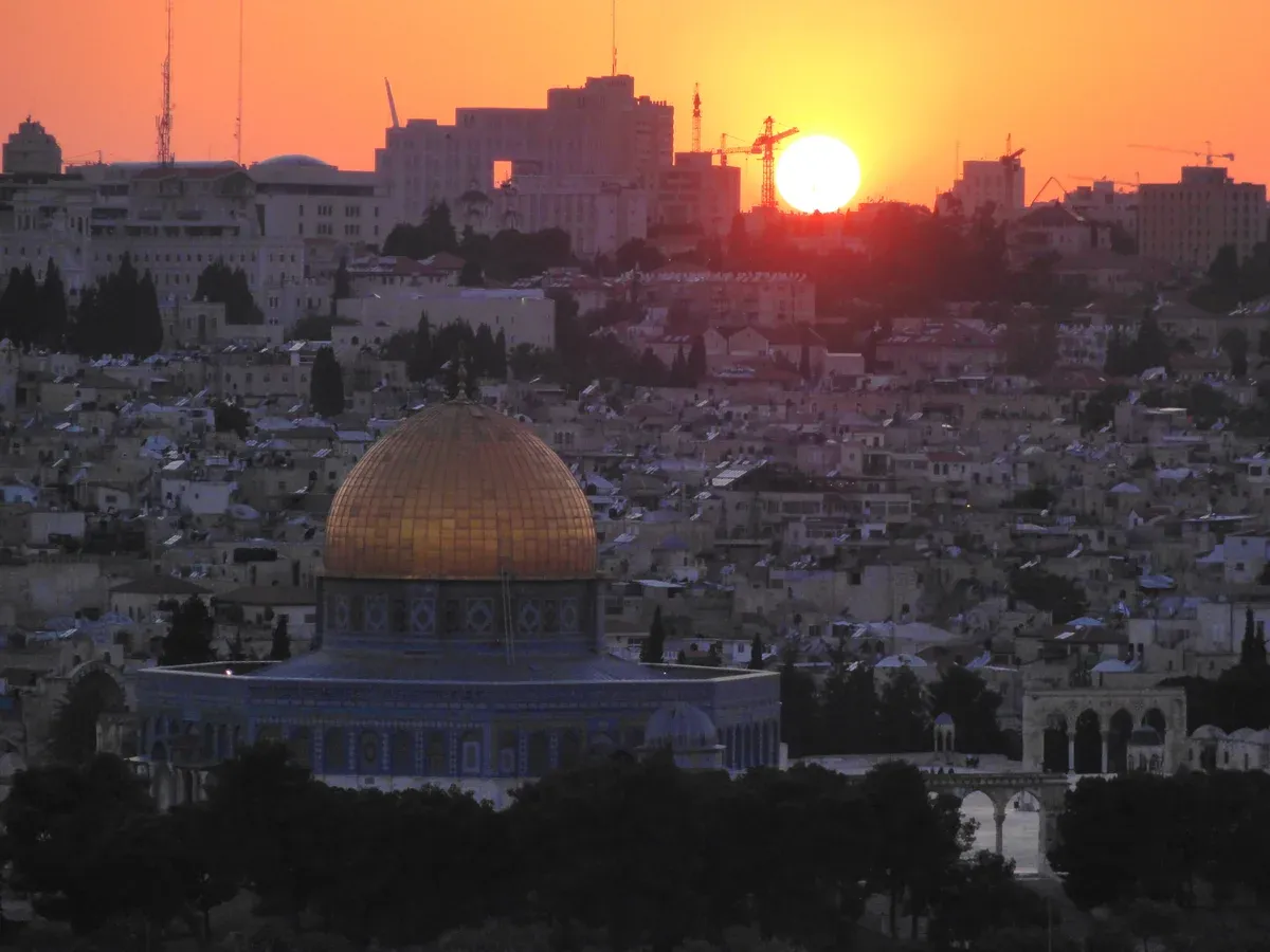 Sunset view of the Old City of Jerusalem from the Mount of Olives