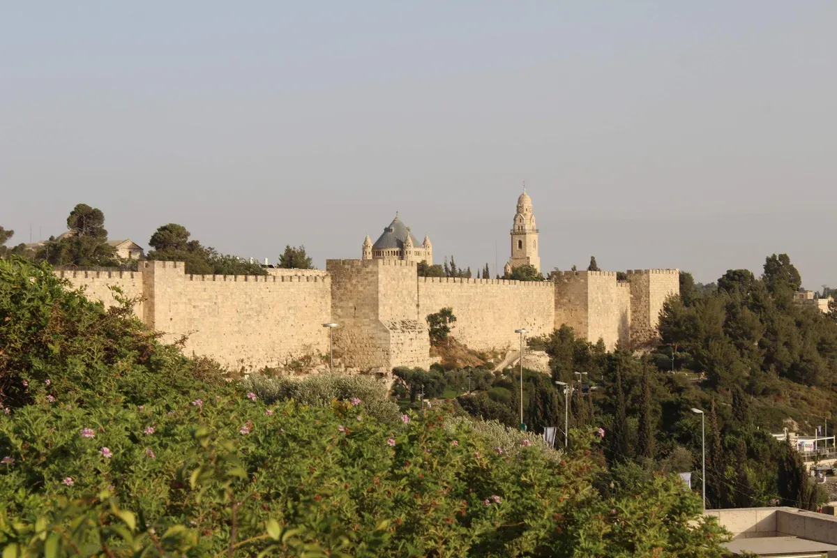 Southern walls of the Old City of Jerusalem seen on a Jerusalem Old City tour from Tel Aviv
